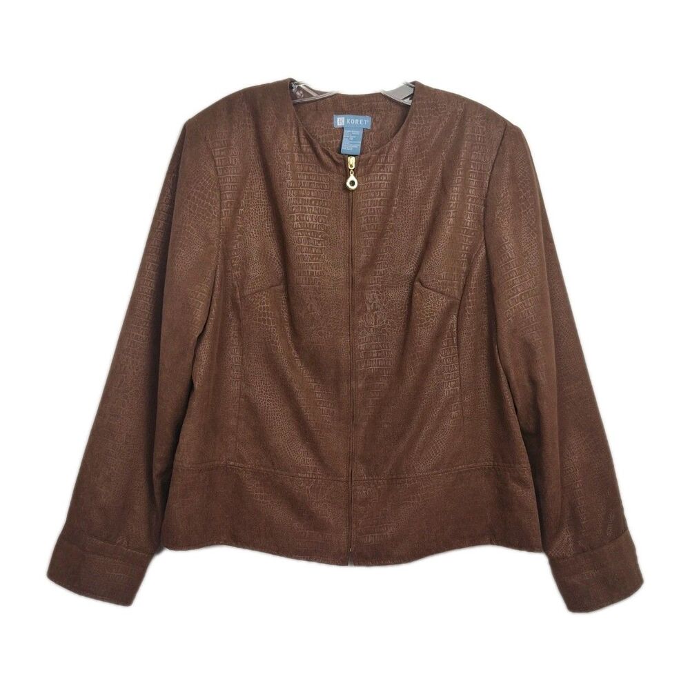 Koret Jacket Women's 12 Brown Faux Suede Full-Zip Lined